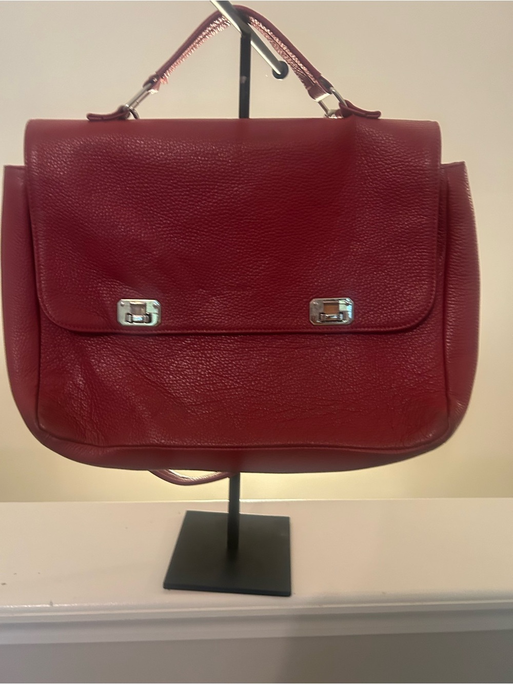 Firminio Red Pebbled Leather Top-Handle Flap Satchel Bag – Made in Italy